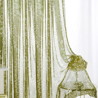 Pascal Olive Green Vine Print Semi Sheer Curtain