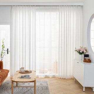 Sakura Hollowed Stripes Ivory White Lace Sheer Curtain 5