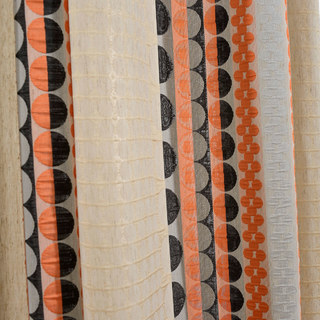 Obsessed with Polka Dots Mid Century Modern 3D Jacquard Orange Black Geometric Curtain 7