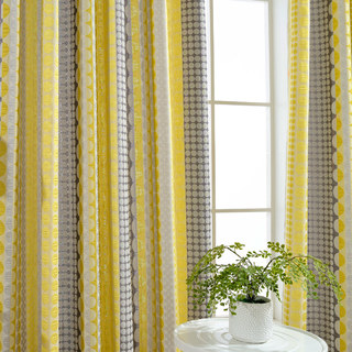 Obsessed with Polka Dots Mid Century Modern 3D Jacquard Yellow Charcoal Gray Geometric Curtain 3