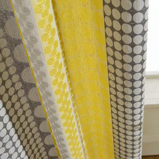 Obsessed with Polka Dots Mid Century Modern 3D Jacquard Yellow Charcoal Gray Geometric Curtain 5