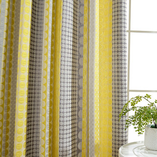 Obsessed with Polka Dots Mid Century Modern 3D Jacquard Yellow Charcoal Gray Geometric Curtain 14