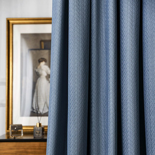 Scandinavian Basketweave Textured Haze Blue Velvet Blackout Curtains 2