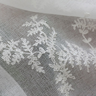 Frosted Pine White Embroidered Branches and Leaves Sheer Curtain 7