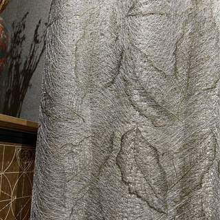 Gold Leaves Embroidered Gray Mesh Net Curtain 6