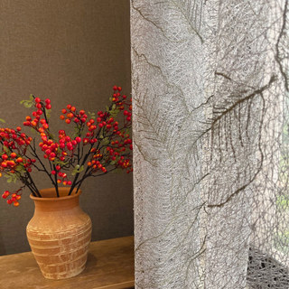 Gold Leaves Embroidered Gray Mesh Net Curtain 4