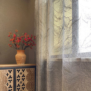 Gold Leaves Embroidered Gray Mesh Net Curtain 5
