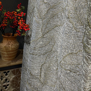 Gold Leaves Embroidered Gray Mesh Net Curtain 3