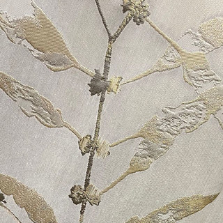 In The Woods Luxury Jacquard Shimmery Beige Cream Leaves Curtain with Gold Details