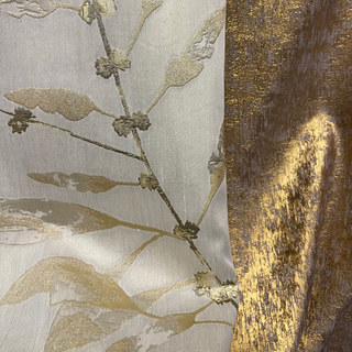 In The Woods Luxury Jacquard Shimmery Beige Cream Leaves Curtain with Gold Details 4