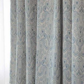 New Classics Luxury Damask Jacquard Gray & Blue Curtains