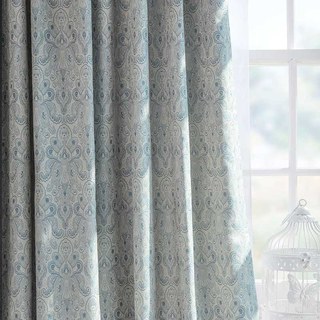 New Classics Luxury Damask Jacquard Gray & Blue Curtains 2