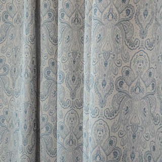 New Classics Luxury Damask Jacquard Gray & Blue Curtains 3