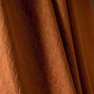 Scandinavian Basketweave Textured Caramel Terracotta Burnt Orange Velvet Blackout Curtains 7