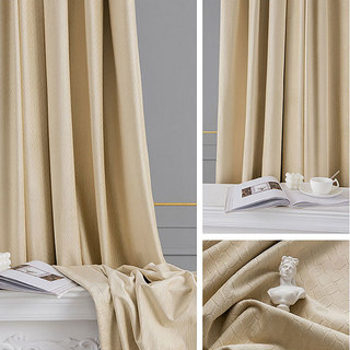 Scandinavian Basketweave Textured Cream Off White Velvet Blackout Curtains 4