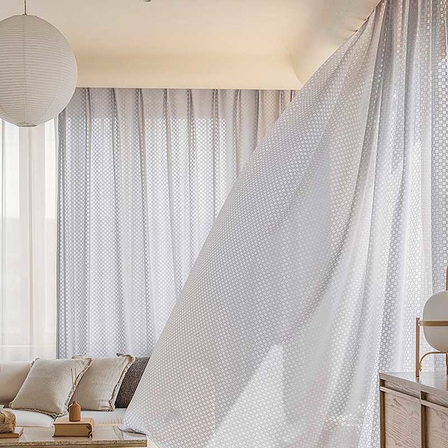 Checkerboard Jacquard Ash Gray Mesh Net Curtain 1