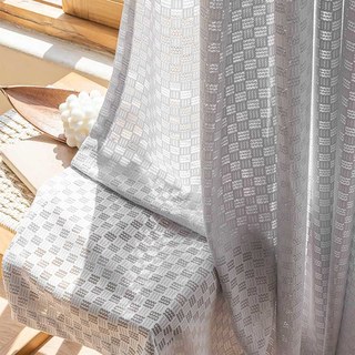 Checkerboard Jacquard Ash Gray Mesh Net Curtain 3