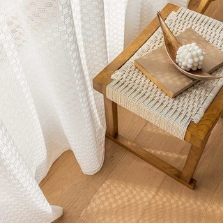 Checkerboard Jacquard Ivory White Mesh Net Curtain 4