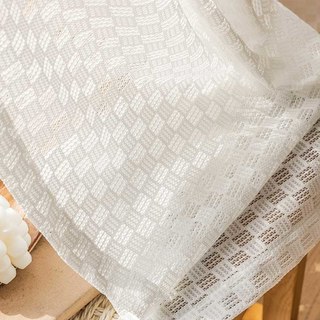 Checkerboard Jacquard Ivory White Mesh Net Curtain 5