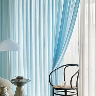 Sun Rays Bold Striped Baby Blue Sheer Curtain 2