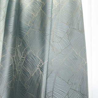 Banana Leaves Luxury 3D Jacquard Duck Egg Blue Curtain with Gold Details