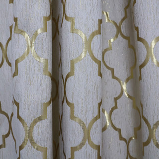 Morocco Trellis Gray and Metallic Gold Arabesque Geometric Curtain 4