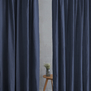 Shabby Chic Midnight Navy Blue 100% Flax Linen Curtain 2