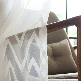 GeoWave White Embroidered Chevron Sheer Curtain 2