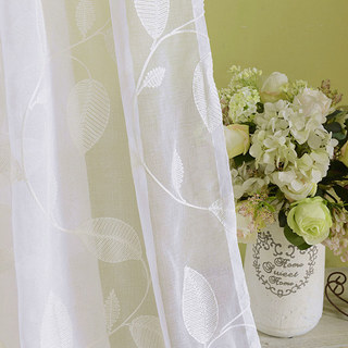 Wispy Woodland White Embroidered Sheer Curtain