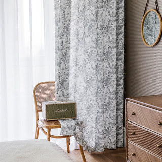 French Country Retro Landscape Gray and White Toile Curtain 2