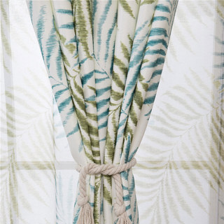 Palm Tree Leaves Blue and Brown Sheer Curtain 3
