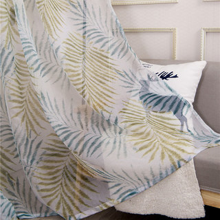 Palm Tree Leaves Blue and Brown Sheer Curtain