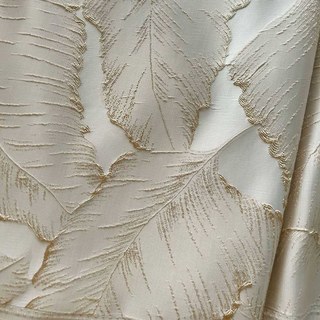 Paradise Luxury 3D Jacquard Tropical Leaves Cream Light Mocha Curtain with Gold Details