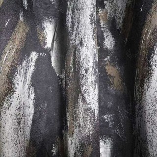 Dazzling Brushwork Luxury Jacquard Gray & Silver Abstract Curtain 2