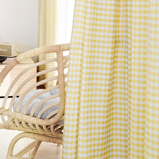 Farmhouse Charm Linen Style Yellow Gingham Check Curtains 2