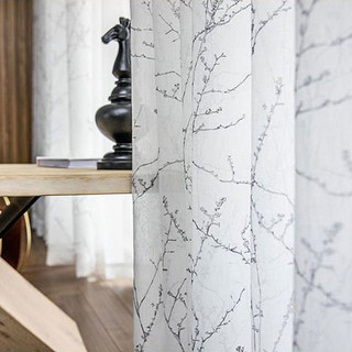 Inked Branches Black and White Abstract Floral Sheer Curtains 2