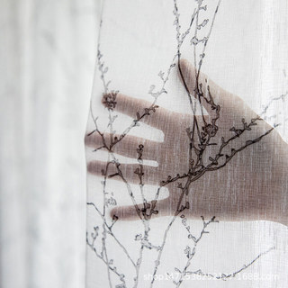 Inked Branches Black and White Abstract Floral Sheer Curtains 3