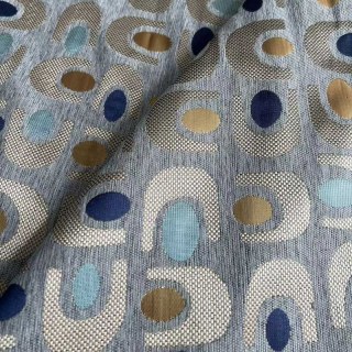 Circle Vibe Mid Century Modern Multicolor Gray Blue Gold Geometric Chenille Blackout Curtain 3