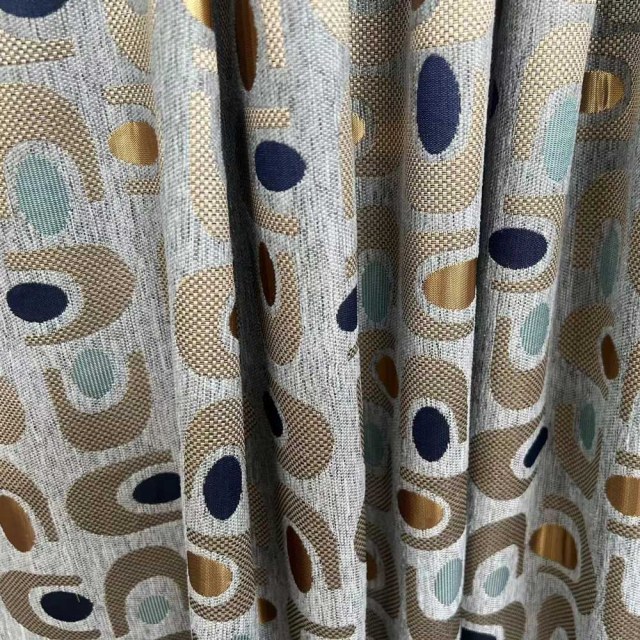Circle Vibe Mid Century Modern Multicolor Gray Blue Gold Geometric Chenille Blackout Curtain 1