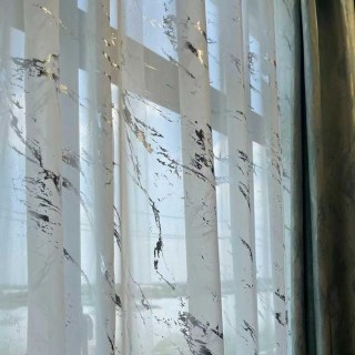 Lunar Marble Abstract White and Silver Sheer Curtains