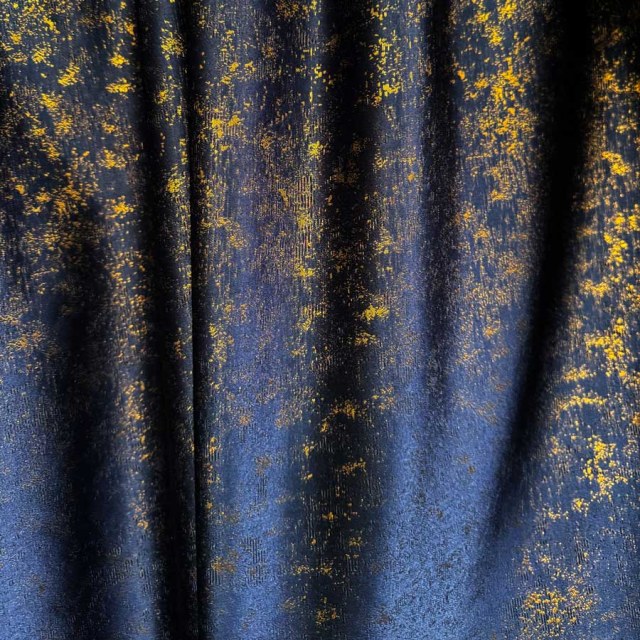 Golden Nebula Dark Blue Abstract Curtains with Gold Glitters 1