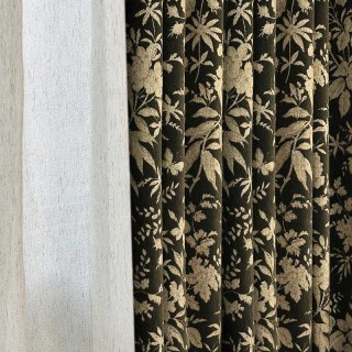 Midsummer Night Dark Olive Green Floral Chenille Curtains 1