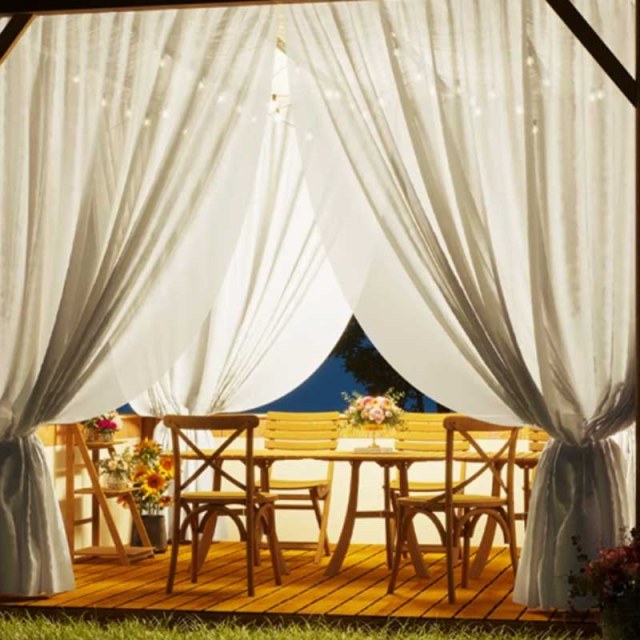 Avila Waterproof Textured White Outdoor Sheer Curtain 1
