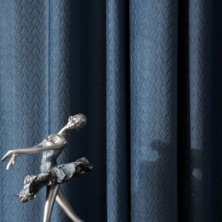 Scandinavian Basketweave Textured Denim Blue Velvet Blackout Curtains 2