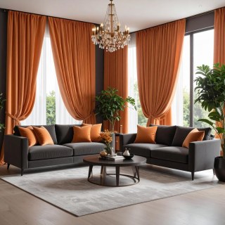 Fine Apricot Orange Matte Velvet Curtains 2