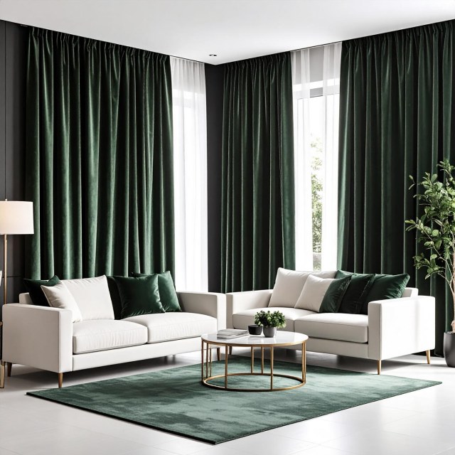 Fine Dark Green Matte Velvet Curtain 1