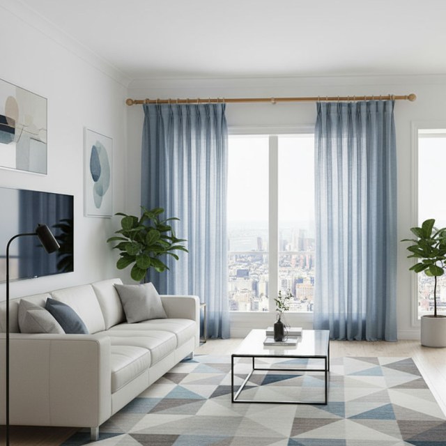 A Touch of Sunshine Haze Blue Sheer Curtain 1