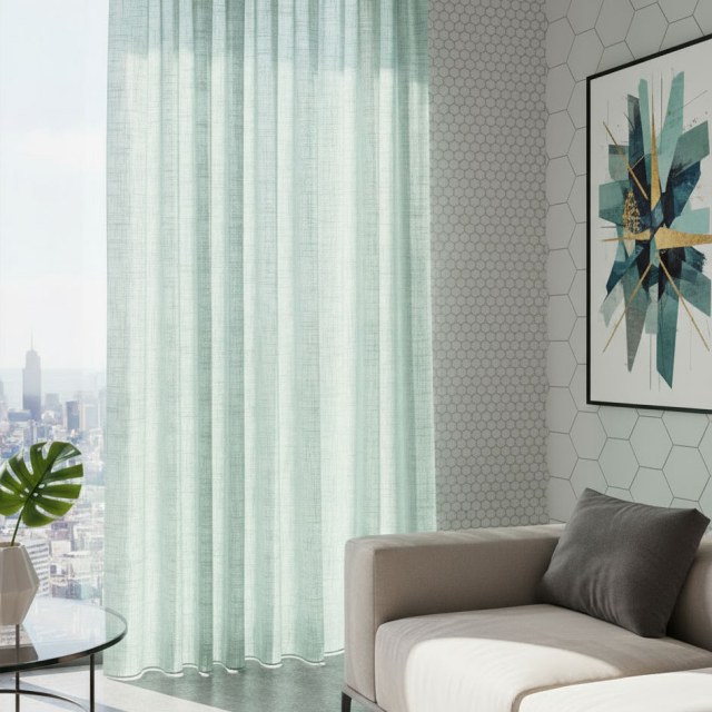 A Touch of Sunshine Mint Green Sheer Curtain 1