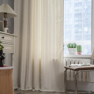Boho Chic Cream Off White Fringe Striped Curtain 3