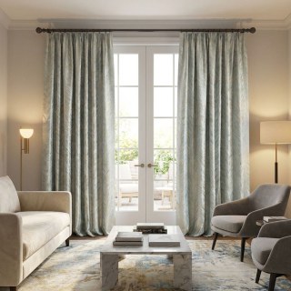 Aqualuna 3D Jacquard Duck Egg Pastel Blue Curtain with Gold Herringbone Details 2